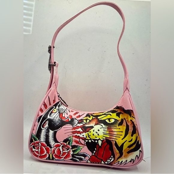 Ed Hardy Handbags - Ed Hardy Pink Shoulder Bag with Tiger and Panther Design, NWOT